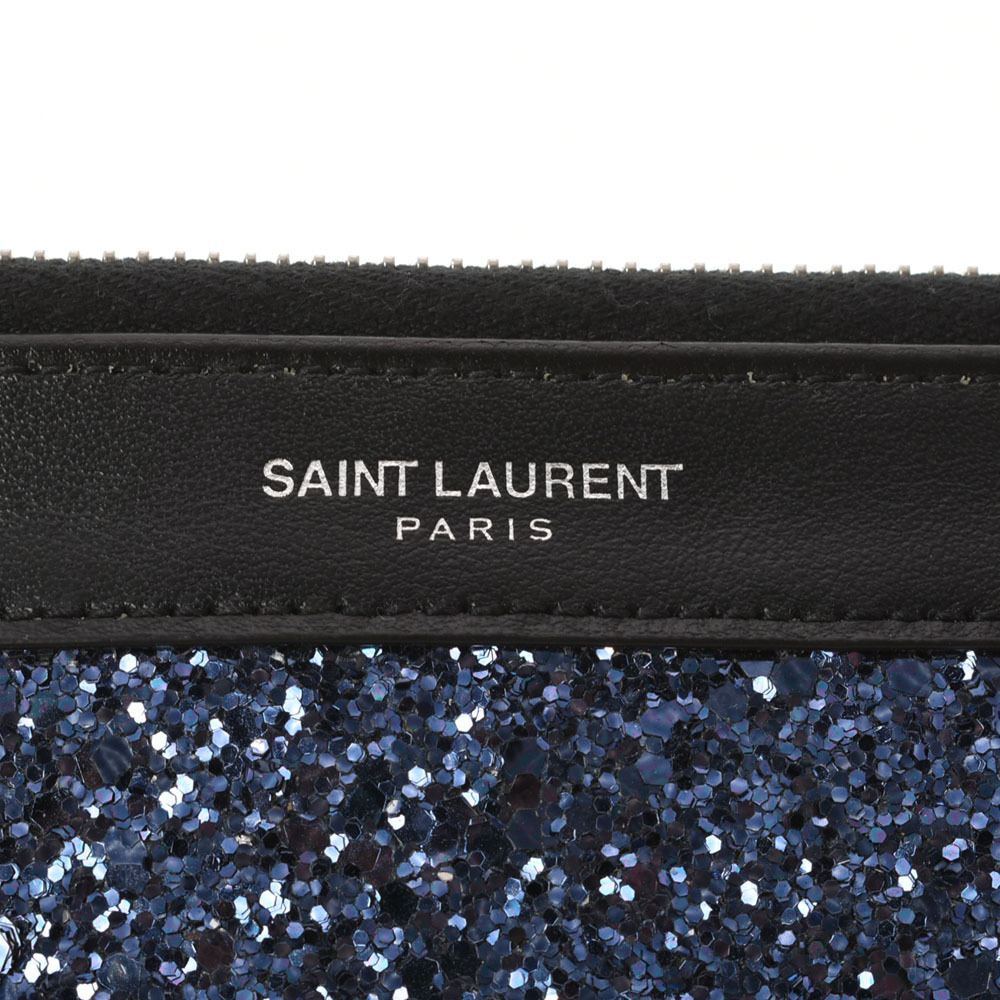 SAINT LAURENT Blue Leather Lame Clutch Bag - Picture 9 of 11